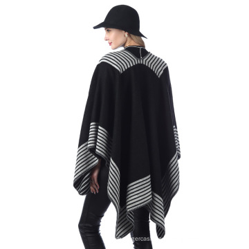 Wholesale cheap price plain women dress cashmere alpaca blanket poncho 5colors casual stripe woven winter blanket cape cloak